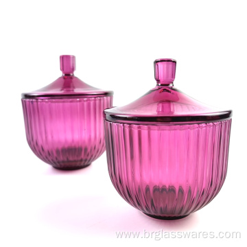 2021 New Arrival Glass Sprayed Coluorful Candle Jar Series With Ribbed Decoration And Gold Rin And Knonb